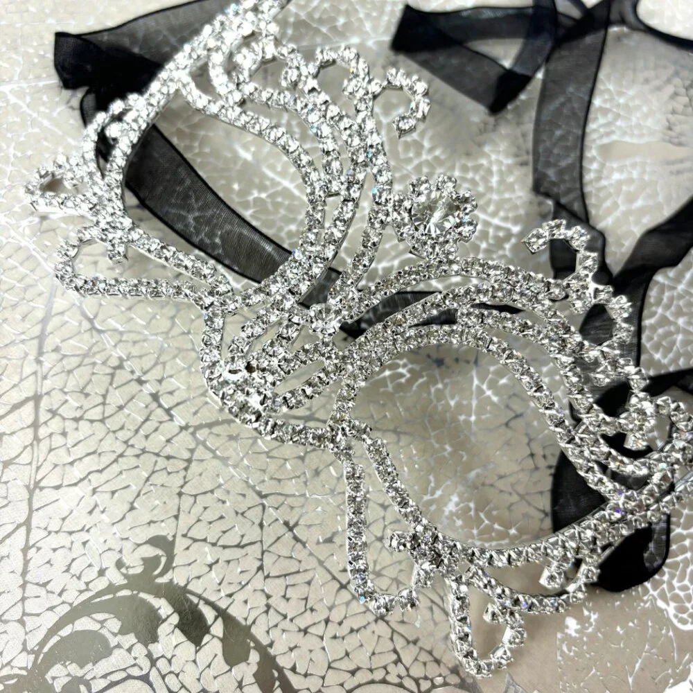 Rhinestone Jeweled Metal Harlequin Facemask NWT NOS